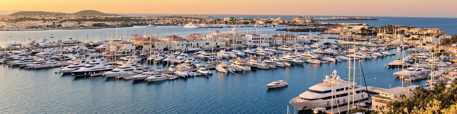 Port Mahon Menorca harbour with yachts at sunset, yacht wine delivery by Onshore Cellars